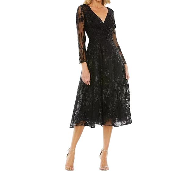 Mac Duggal Dresses & Skirts - Mac Duggal Black Embellished Illusion Lace Midi Dress NWT 12
